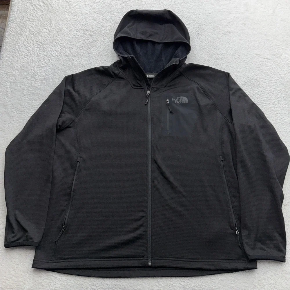 The North Face Mens Black Borod Full Zip Hoodie Grid Fleece Jacket XXL